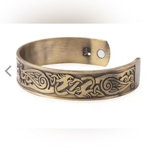 Magnetic by Design Antique Style Dragon Cuff Bracelet in Goldtone.